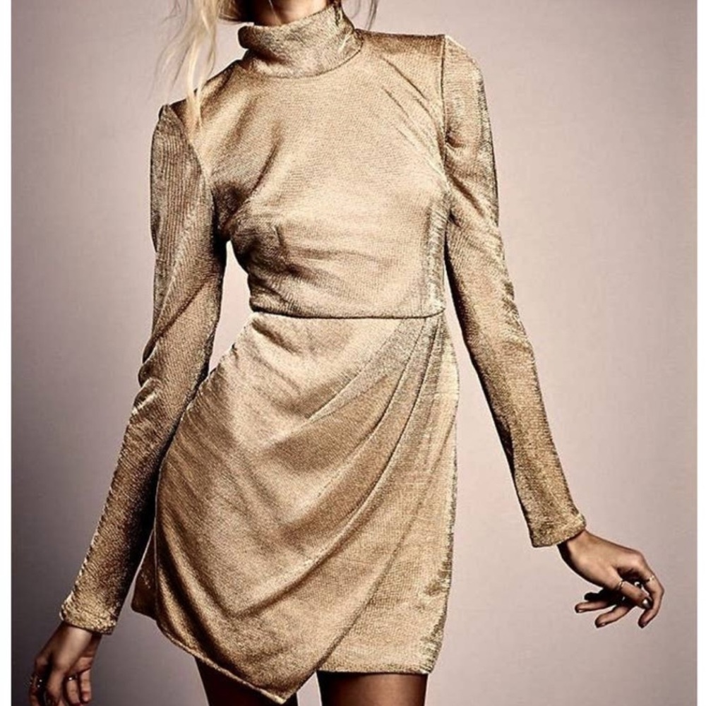 Free People Mercury Bodycon Mini Dress Gold- Size 0